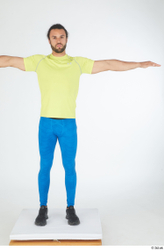 Whole Body Man T poses Black Sports Shirt Slim Standing Leggings Studio photo references